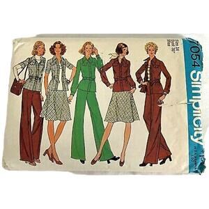UNCUT Vintage 1970s Simplicity 7054 Sewing Pattern Size 14 Jacket Skirt Pant